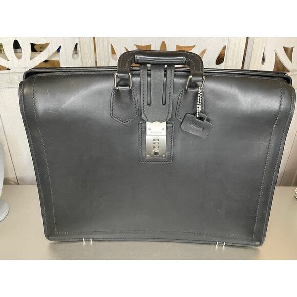 Schlesinger Black Smooth Leather Lawyer Briefcase Buckle & Combination Lock - Picture 1 of 10